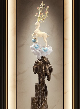 引进财富宝鹿入口隔断柜入口装饰摆件客厅壁龛细长艺术品乔迁礼物