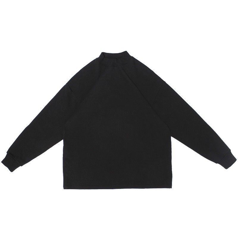 秋冬重磅420g长袖T恤男小领口纯色宽松半高领内搭加厚打底衫