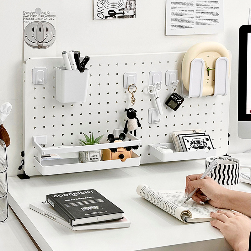洞洞板置物架桌面k立式隔板收纳架办公桌书桌台面上免打孔工位搁
