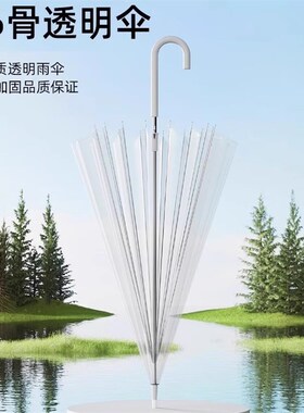 16骨透明雨伞长柄拍照大号双人女白色网红日系高颜值雨伞加大结实