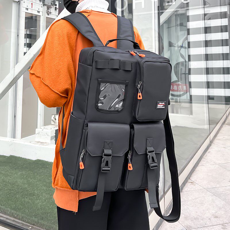 背包男ins潮酷多功能手提短途旅行双肩包大容量男款学生电脑书包