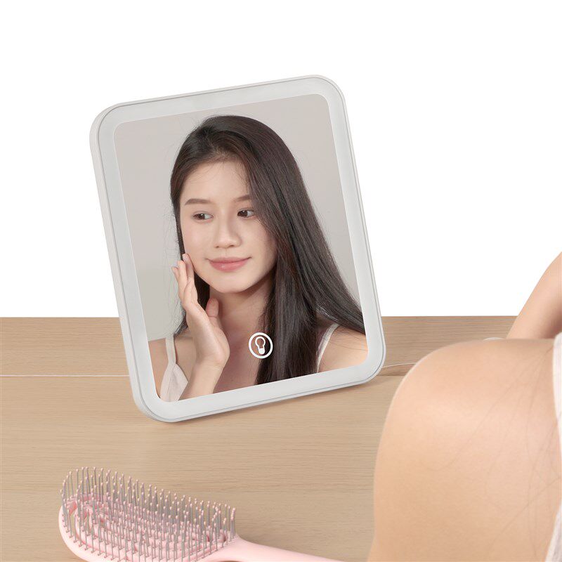 化妆镜带灯LEgD智能补光ins风台式折叠便携高清桌面充电款梳妆镜