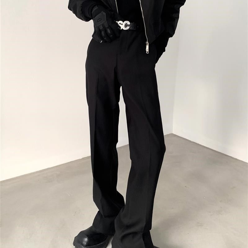 秋山风/小众高街vibe风开叉微喇叭西裤男垂坠感高级感堆积拖地裤