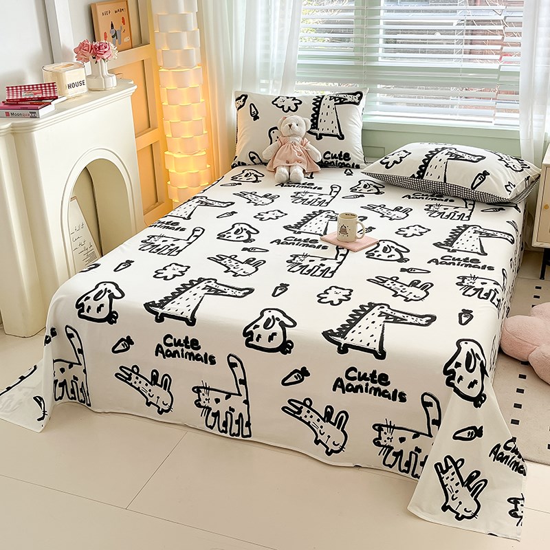 卡通床单单件100全棉大学生单人床被单纯色宿舍枕套2三件套