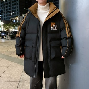 冬季中长款棉衣男孩青少年初高中学生帅气百搭加厚羽绒棉服袄子潮