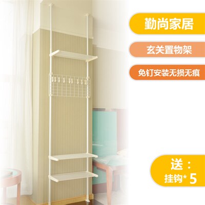 多功能门厅衣帽架l顶天立地式玄关置物挂架3层客厅鞋架落地挂衣架