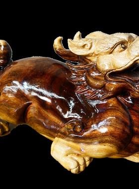 貔貅摆件手工木雕摆件客厅中式神兽开业送礼办公室装饰招财摆件