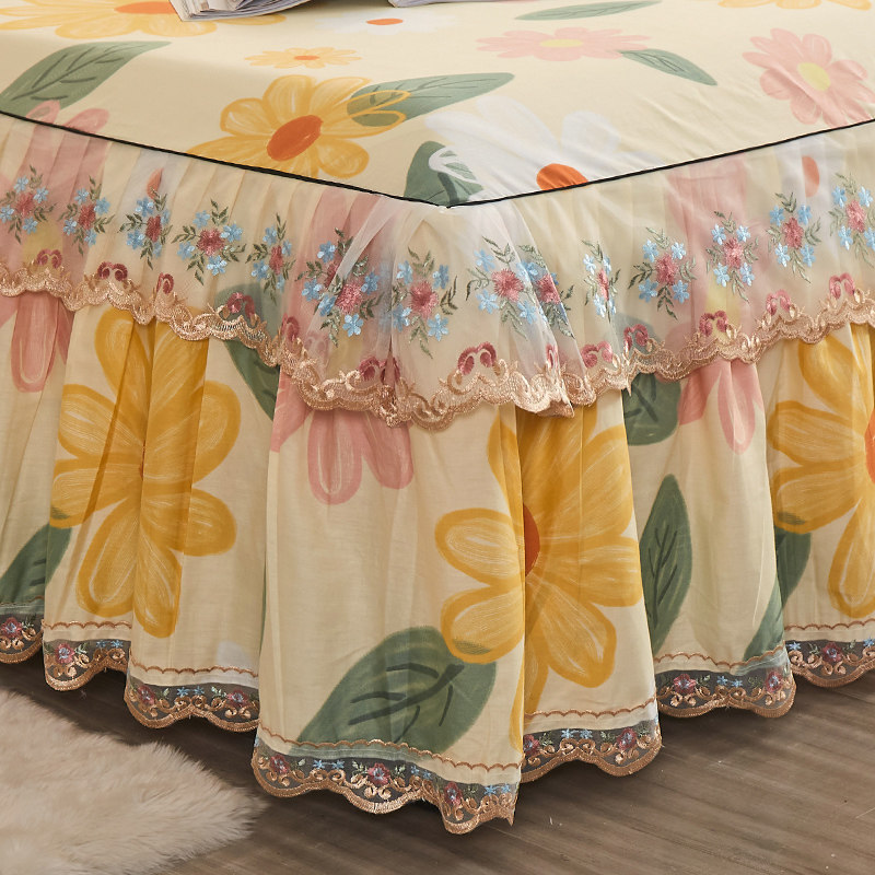 夏季床裙四件套1.8m床罩式全棉韩版碎花边被套公主风防滑围裙