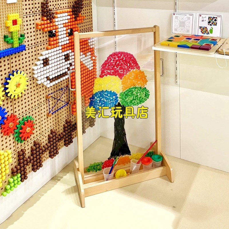 幼儿园儿童绘画涂鸦架木制美术站立式巨型涂鸦墙美工颜料柜涂鸦板