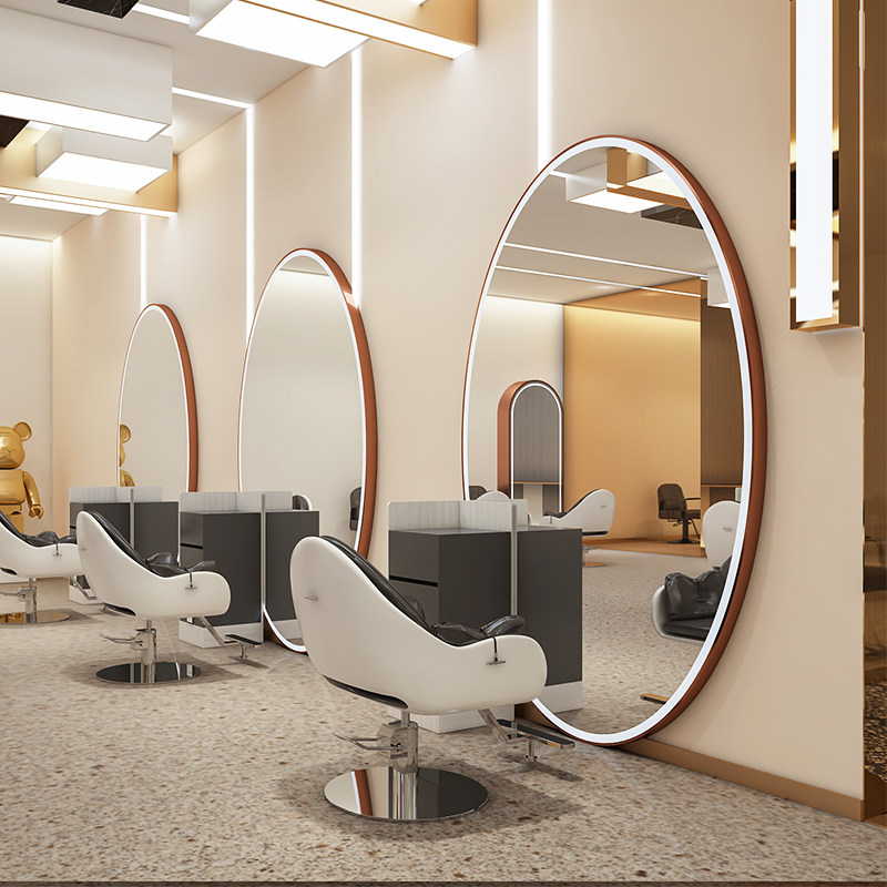 立式大鹅蛋形带柜网红发廊专用美发店镜台理发店剪发镜子潮款简约