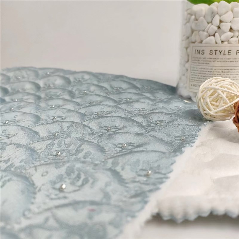 绣花工厂  国风提花鱼鳞珠管绣绗棉面料刺绣布料