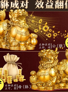 铜貔貅摆件招财聚财纯铜公母一对客厅店铺办公室丘貔开业礼品