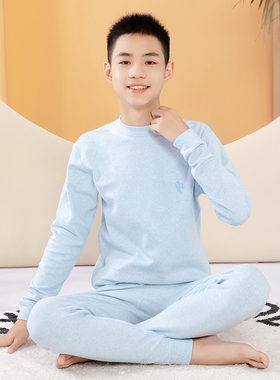 男大童儿童内衣线衣线裤男童秋衣秋裤套装全棉1215岁半高领