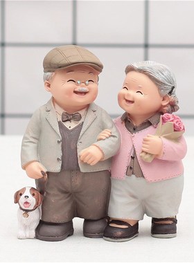 恩爱夫妻老人物摆件家居装饰工艺品客厅酒柜摆设新婚礼品结婚礼物
