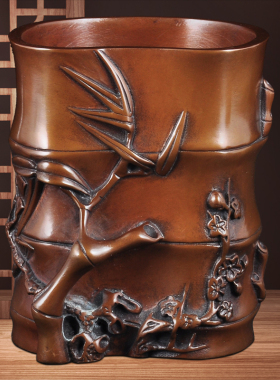 紫铜无瑕玉笔筒摆件家居客厅书房桌面装饰品文Q房四宝高档商务礼