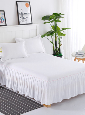 纯棉白色床罩床裙式单件防滑荷叶边全棉床单1.8x2x2.2m床套保护套