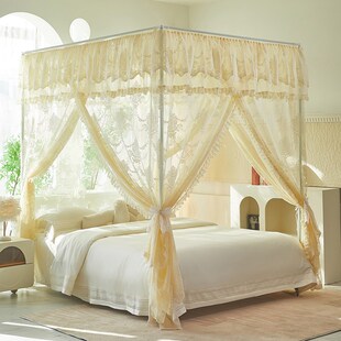 2025新款高级法式提花宫廷落地蚊帐家用卧室三开门防尘顶床幔1.8m