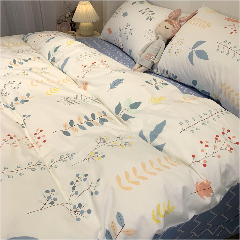夏季植物田园叶子时尚小清新全棉四件套1.8m双人被套床上用品