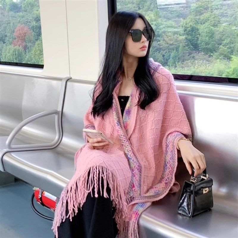 披肩外搭女夏季2025新款空调房护肩颈防风连帽罩衫斗篷民族风围巾