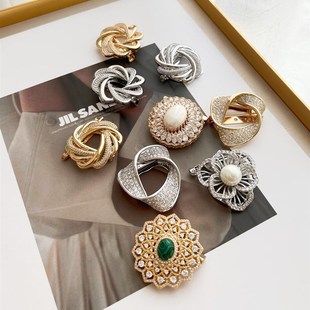 高档纯铜锆石川贝母丝巾扣夹子胸针两用围巾衣角百搭别针领口胸花