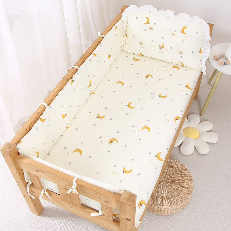 婴儿床床围栏软包防撞a类纯棉加高防摔四件套五件套拼接床围挡布