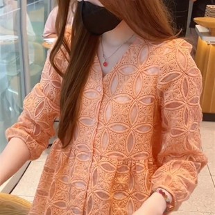 刺绣蕾丝衬衫 洋气减龄长袖 女秋季 遮肚子显瘦小个子时尚 潮 新款 法式
