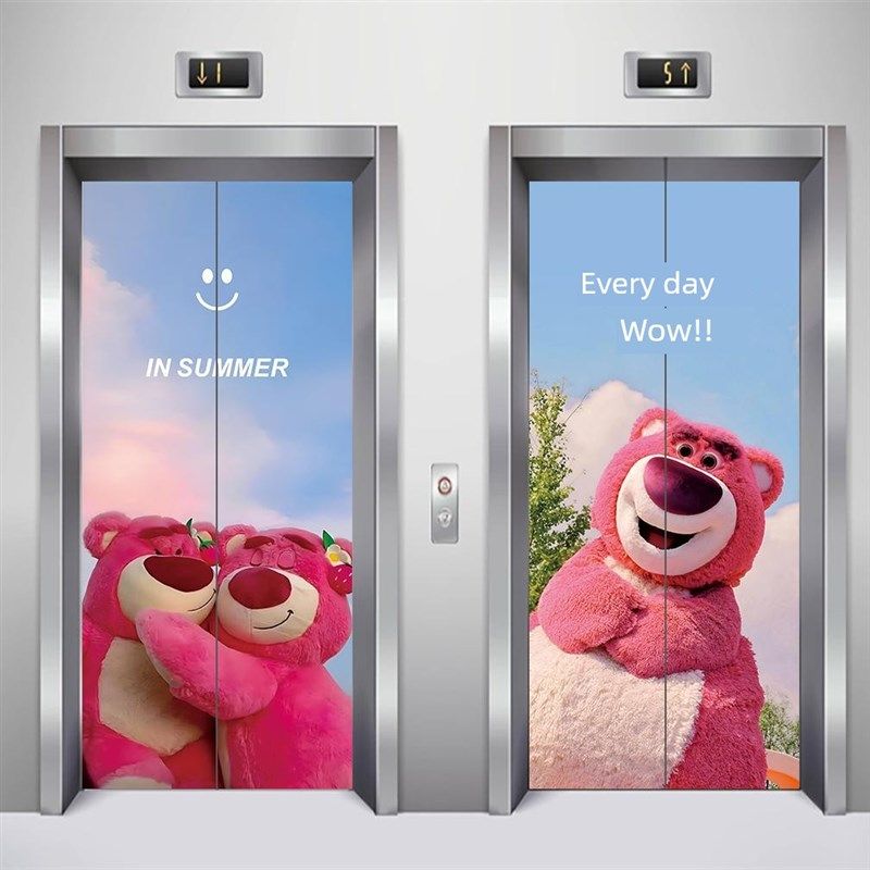 网红草莓熊电梯门套装饰贴纸电影院商场一梯一厅门套丑不干胶海报,家居饰品,软装墙贴,淘宝优惠券,粉丝福利购,淘宝优惠卷