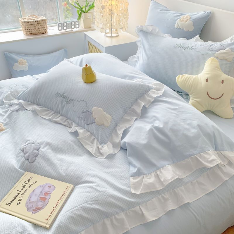 可爱款水洗棉四件套公主风全棉被套少女心儿童三件套床上用品