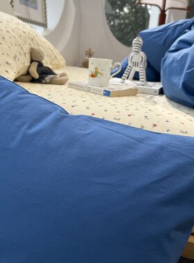 韩式混搭少女蓝色碎花水洗棉四件套15m18米全棉被套床单三件套