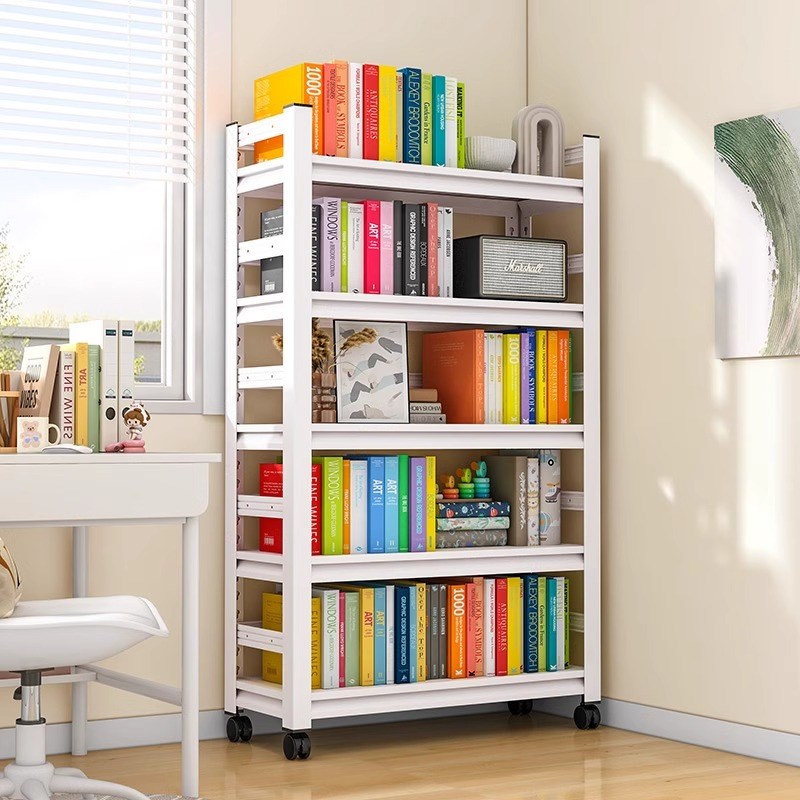 铁艺书架多层落地置物架带轮可移动简易书柜儿童玩具收纳储物架子