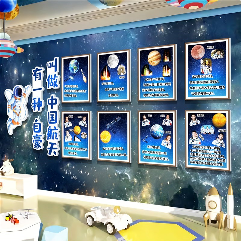 科技主题文化墙壁纸贴纸墙贴画A太空航天环创科学教室场景布置装