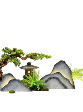 新中式玻璃钢雪浪石带灯枯木假山橱窗楼梯花园造景装饰品落地摆件