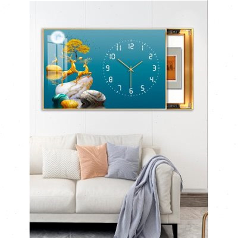 电箱装饰画电闸箱挂画电表箱遮挡免打孔带钟表壁画简约1126福禄