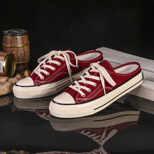 女大码 43学生韩版 无跟懒人鞋 2020夏季 40布拖鞋 1970s半拖帆布鞋