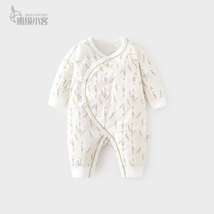 初生女宝宝新生h婴儿夹棉连体衣40克薄棉哈衣秋冬纯棉蝴蝶衣哈衣