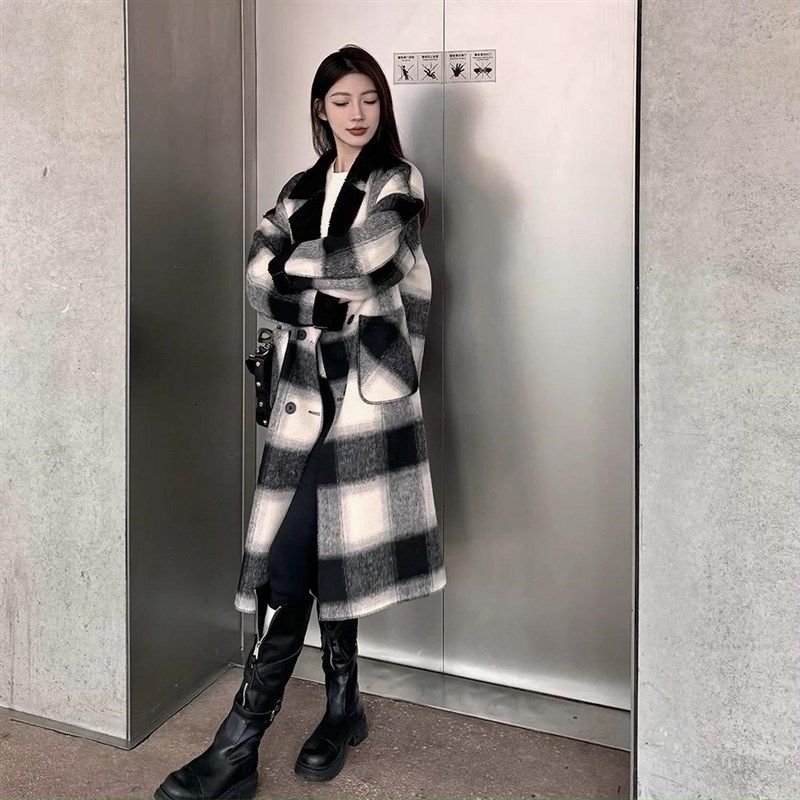 洋气格纹毛呢大衣情侣款2024年秋冬长款宽松风衣女两面穿  1917#,女装/女士精品,毛呢外套,淘宝优惠券,粉丝福利购,淘宝优惠卷