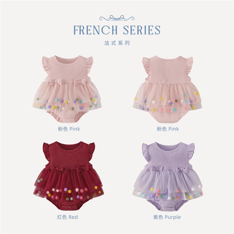 [7A抗菌]女婴连体衣宝宝夏日公主爬服甜美幼童夏装裙摆婴儿哈衣夏