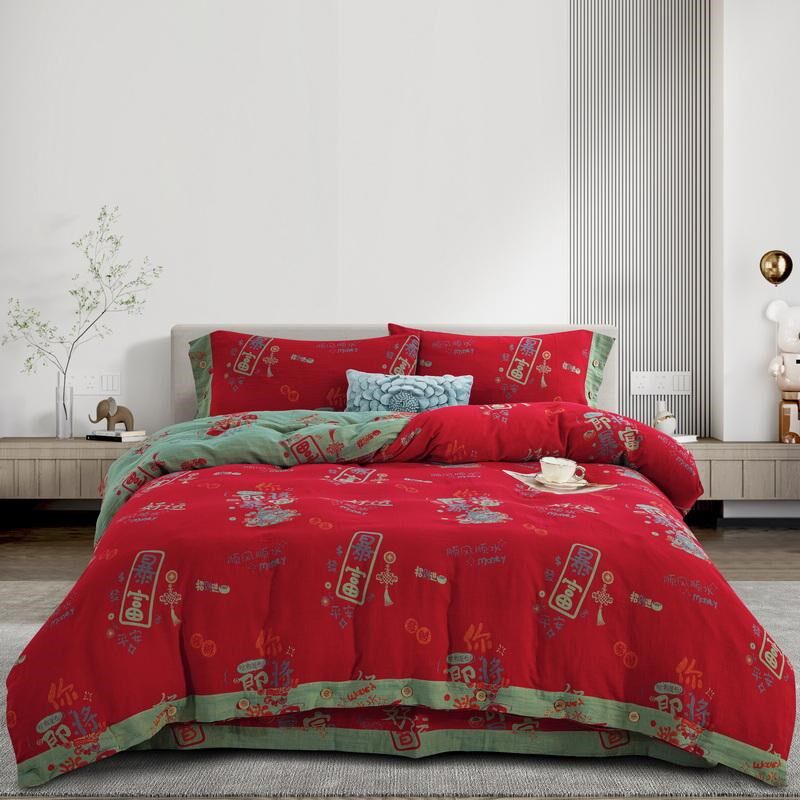 百福双层纱床单四件套回礼送妈妈送婆婆结婚嫁女家用好看四季