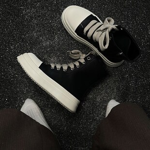 粗鞋带ro高帮板鞋男时尚百搭厚底侧拉炼暗黑风美式W高街情侣帆布