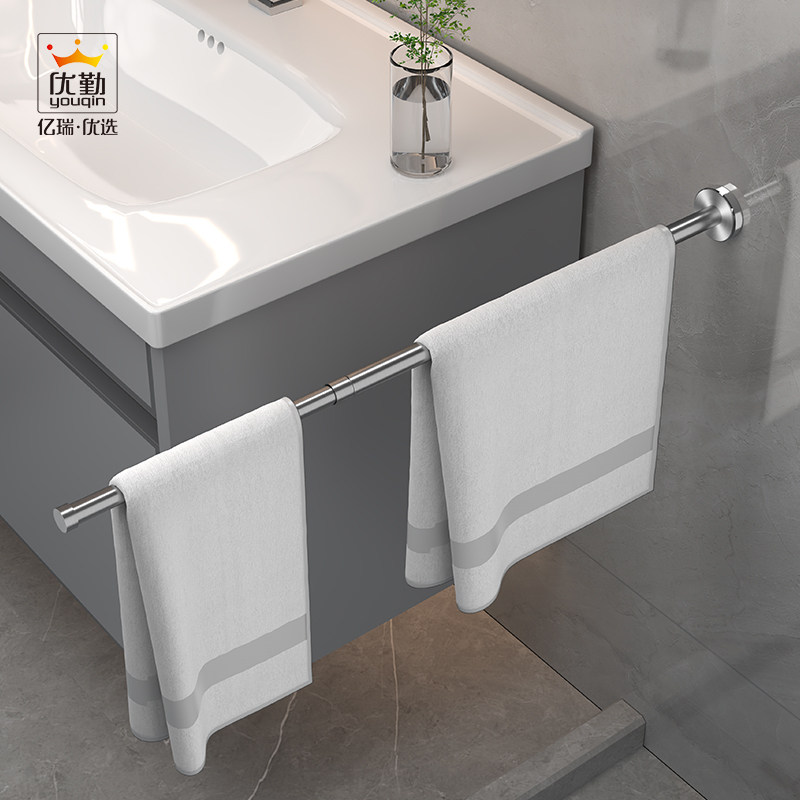 不锈钢浴巾架卫生间免打孔伸缩毛巾置物架浴室转角洗手台毛巾挂杆