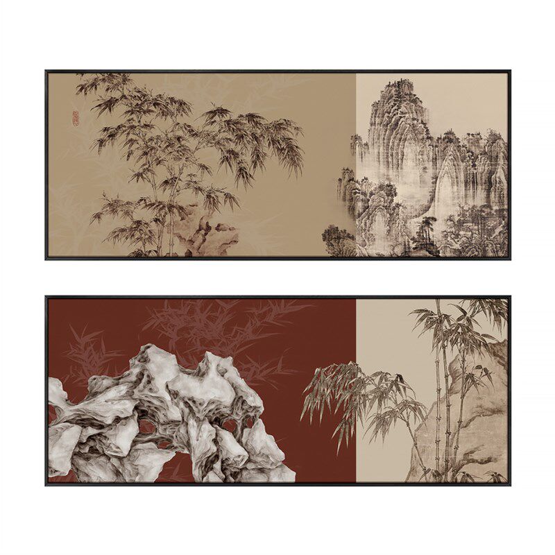 新中式客厅沙发背景装饰画别墅样板房石竹双清图大幅尺寸挂画