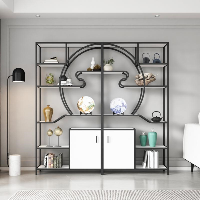 新中式博古架茶室置物架展示柜铁艺隔断多宝阁客厅书架摆件架子