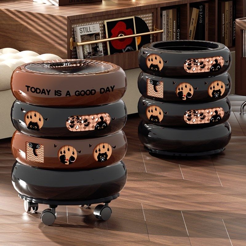 中古风垃圾桶2025新款家用客厅厨房卫生间高颜值卧室卫生桶带盖轮