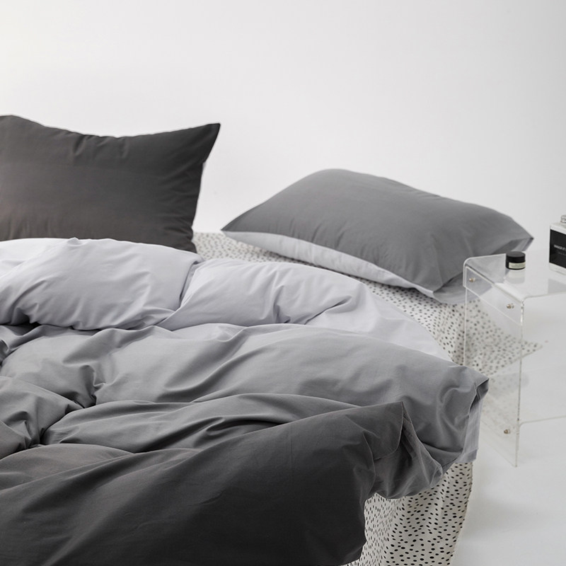 渐变色全棉被套单件简约男生黑色150*200*230cm双人被罩+枕套