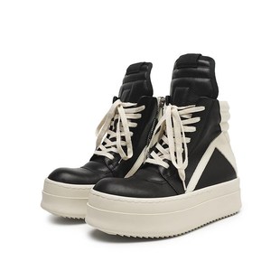 冬加绒男女黑白双层厚底倒三角高帮鞋男高街休闲板鞋子增高马丁靴
