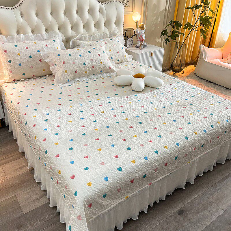 韩版全棉床盖三件套 四件套单件被套花边斜纹棉绗缝加厚床单