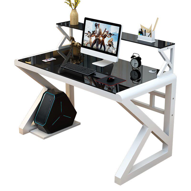 电脑台式桌带键盘托可放主机时尚书架一体桌电竞技桌钢化玻璃家用