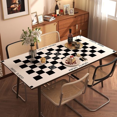 Q弹硅胶桌垫高级感棋盘格皮革皮质餐桌布防水防油免洗防烫茶几垫