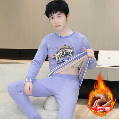 青少年冬季德绒保暖内衣男套装防寒加绒加厚N学生大童男孩秋衣秋