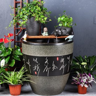 加高陶瓷大缸古法养鱼缸客厅睡莲荷花缸鱼缸陶罐流水造景老式 水缸